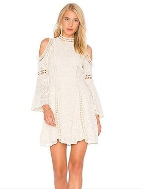 Alice + Olivia Enya Embroidered Cold-Shoulder Mini Dress In Cream